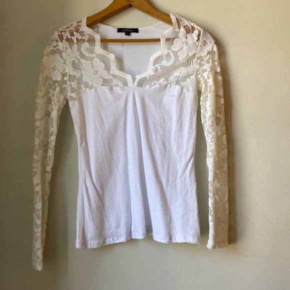 Ambiance Tops - Lacey white long sleeve shirt
